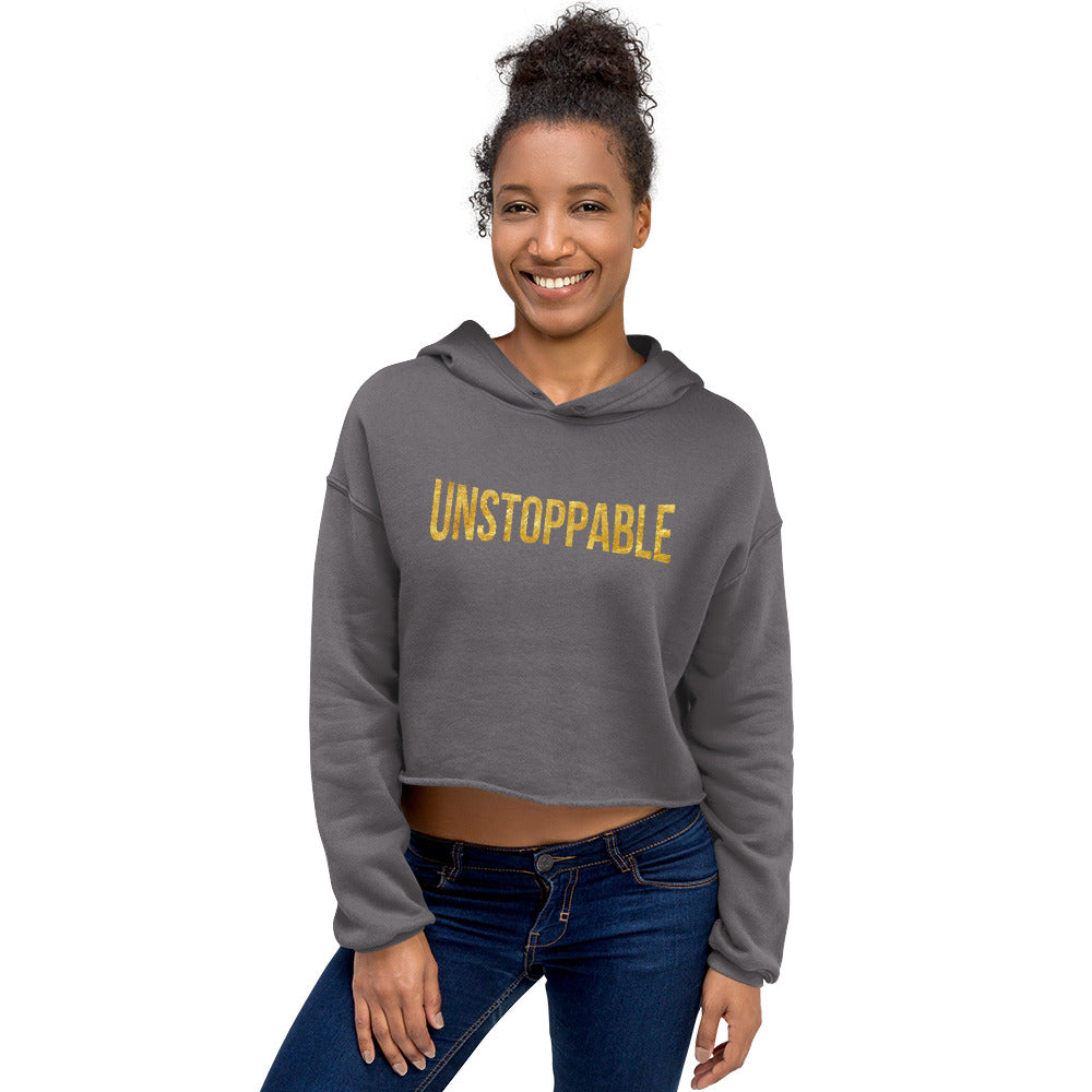 Unstoppable Baddie Gold Crop Hoodie